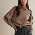 Women's Oversized Knit Turtleneck Jumper with Contrast Stripes