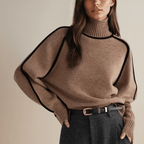 Women's Oversized Knit Turtleneck Jumper with Contrast Stripes