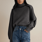 Women's Oversized Knit Turtleneck Jumper with Contrast Stripes
