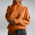 Women's Oversized Knit Turtleneck Jumper with Diamond Texture