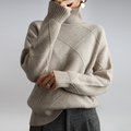 Women's Oversized Knit Turtleneck Jumper with Diamond Texture