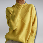 Women's Oversized Knit Turtleneck Jumper with Diamond Texture