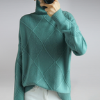 Women's Oversized Knit Turtleneck Jumper with Diamond Texture