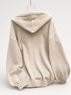 Women's Oversized Knitted Hooded Jumper with Drawstrings and Balloon Sleeves in Khaki – Back View