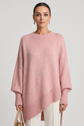 Women's Oversized Knitted Jumper with Crew Neck and Asymmetric Hem