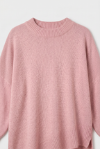 Women's Oversized Knitted Jumper with Crew Neck and Asymmetric Hem