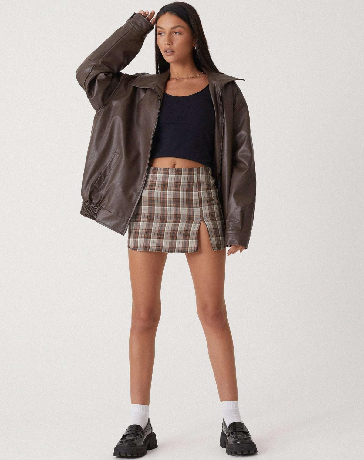 Women's Oversized Faux Leather Bomber Jacket with Zip Front