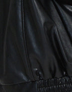 Women's Oversized Faux Leather Bomber Jacket with Zip Front