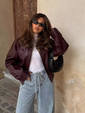 Women's Oversized Faux Leather Jacket with Zip Front