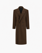 Women's Oversized Long Coat with Double Breasted Front and Notch Lapels in Brown – Product View