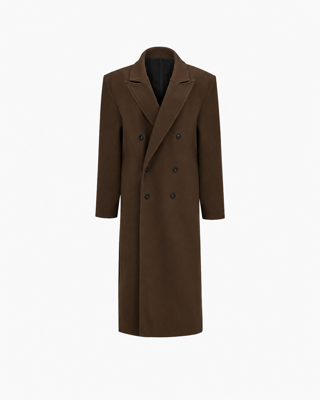 Women's Oversized Long Coat with Double Breasted Front and Notch Lapels in Brown – Product View