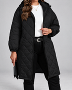 Women's Oversized Longline Quilted Coat with Hood and Zip Front
