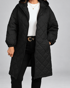 Women's Oversized Longline Quilted Coat with Hood and Zip Front