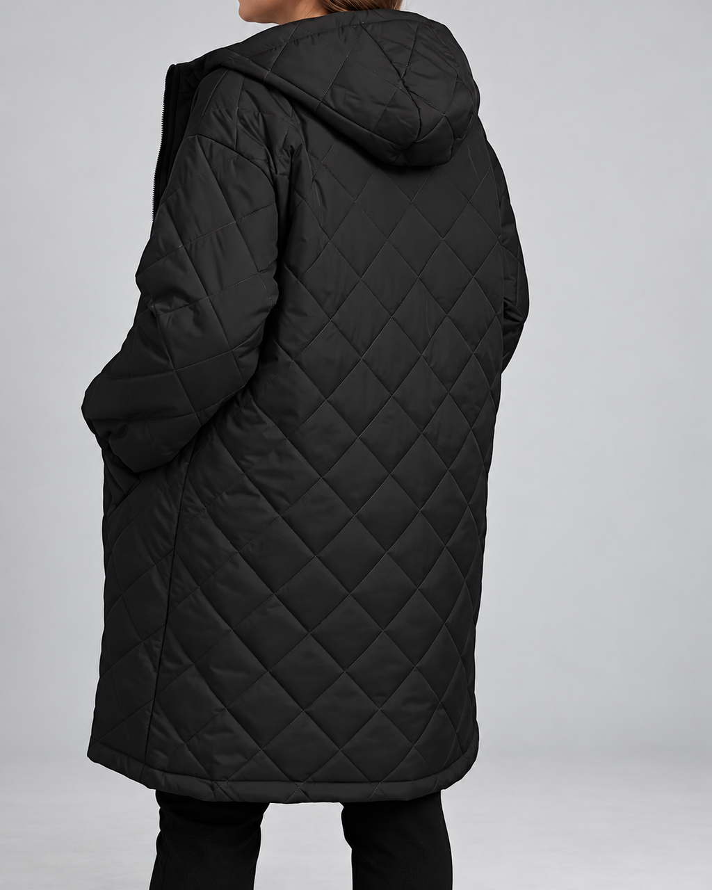 Women's Oversized Longline Quilted Coat with Hood and Zip Front