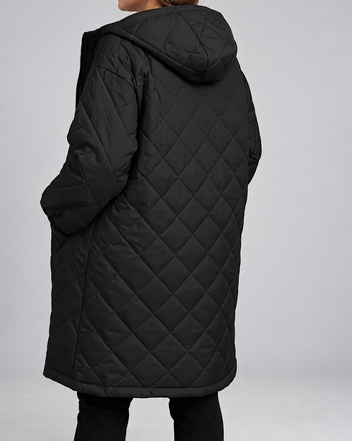 Women's Oversized Longline Quilted Coat with Hood and Zip Front