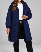 Women's Oversized Longline Quilted Coat with Hood and Zip Front