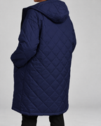 Women's Oversized Longline Quilted Coat with Hood and Zip Front