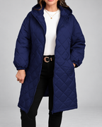 Women's Oversized Longline Quilted Coat with Hood and Zip Front
