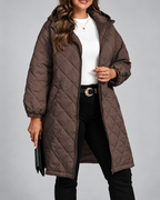 Women's Oversized Longline Quilted Coat with Hood and Zip Front