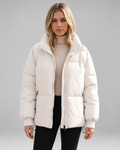 Women's Oversized Padded Puffer Jacket with High Funnel Neck and Drawcord Hem