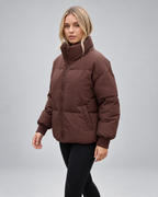 Women's Oversized Padded Puffer Jacket with High Funnel Neck and Drawcord Hem