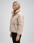 Women's Oversized Padded Puffer Jacket with High Funnel Neck and Drawcord Hem