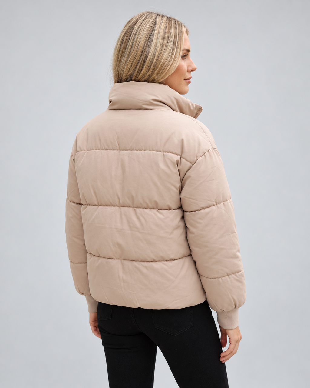 Women's Oversized Padded Puffer Jacket with High Funnel Neck and Drawcord Hem