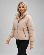 Women's Oversized Padded Puffer Jacket with High Funnel Neck and Drawcord Hem