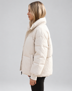 Women's Oversized Padded Puffer Jacket with High Funnel Neck and Drawcord Hem