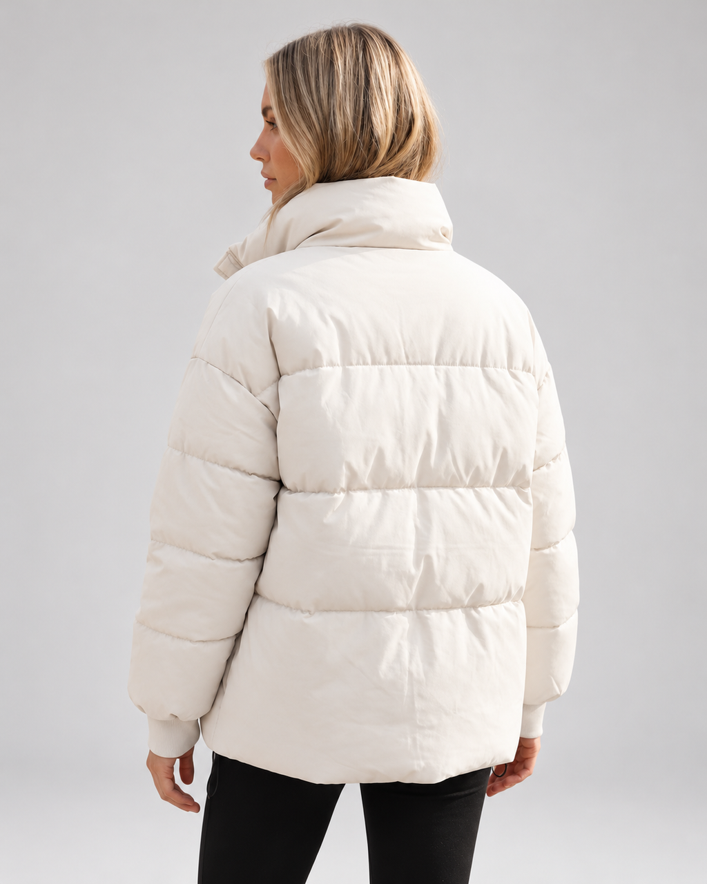 Women's Oversized Padded Puffer Jacket with High Funnel Neck and Drawcord Hem