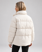 Women's Oversized Padded Puffer Jacket with High Funnel Neck and Drawcord Hem