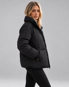 Women's Oversized Padded Puffer Jacket with High Funnel Neck and Drawcord Hem