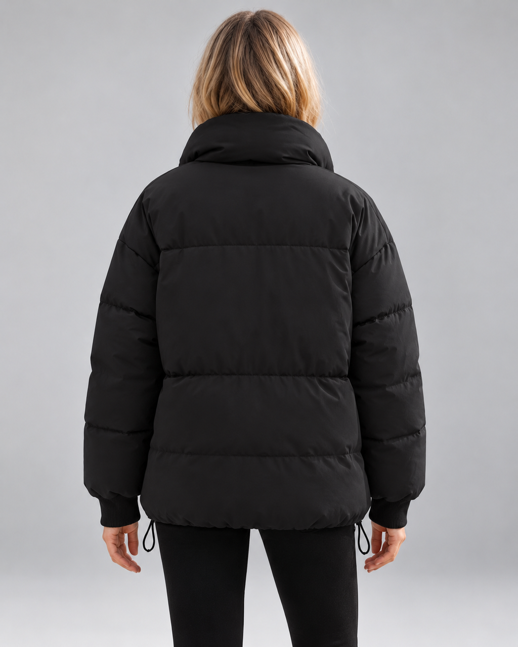 Women's Oversized Padded Puffer Jacket with High Funnel Neck and Drawcord Hem
