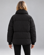 Women's Oversized Padded Puffer Jacket with High Funnel Neck and Drawcord Hem