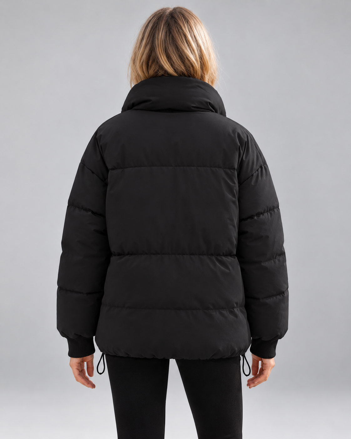 Women's Oversized Padded Puffer Jacket with High Funnel Neck and Drawcord Hem