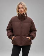 Women's Oversized Padded Puffer Jacket with High Funnel Neck and Drawcord Hem