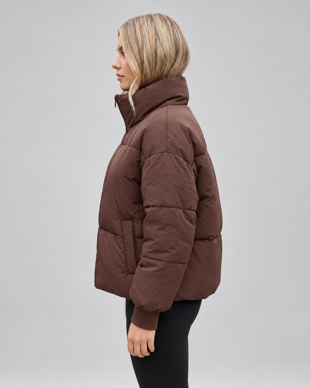 Women's Oversized Padded Puffer Jacket with High Funnel Neck and Drawcord Hem