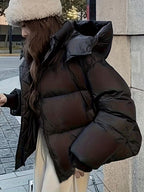 Women's Oversized Padded Puffer Jacket with Zip Front and Hood