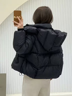 Women's Oversized Padded Puffer Jacket with Zip Front and Hood