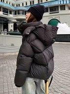 Women's Oversized Padded Puffer Jacket with Zip Front and Hood