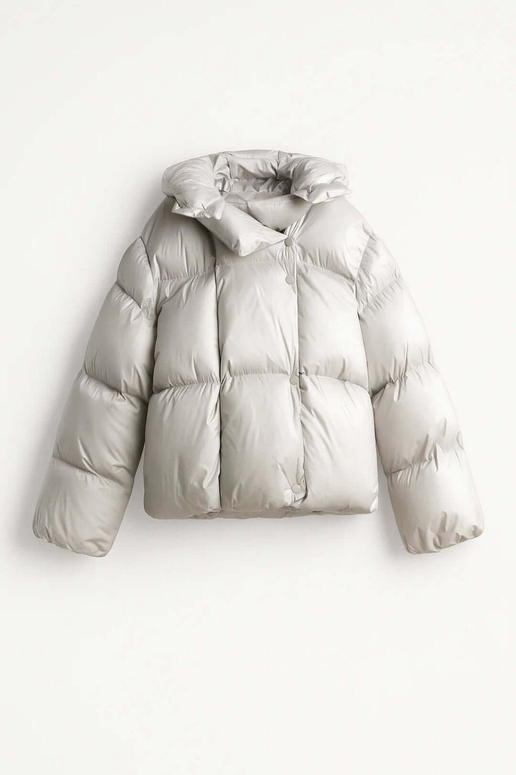 Women's Oversized Puffer Jacket with Funnel Collar and Snap Front