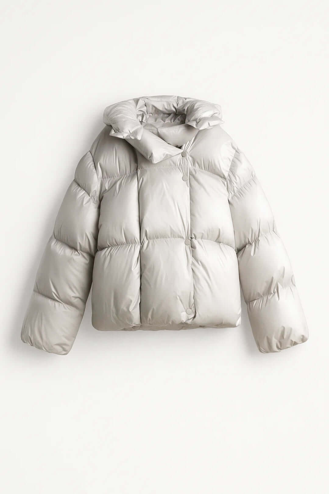 Women's Oversized Puffer Jacket with Funnel Collar and Snap Front