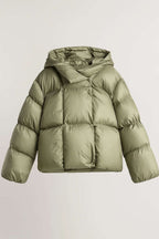 Women's Oversized Puffer Jacket with Funnel Collar and Snap Front