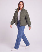 Women's Oversized Puffer Jacket with Stand Collar and Zip Front