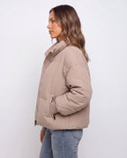 Women's Oversized Puffer Jacket with Stand Collar and Zip Front