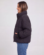 Women's Oversized Puffer Jacket with Stand Collar and Zip Front