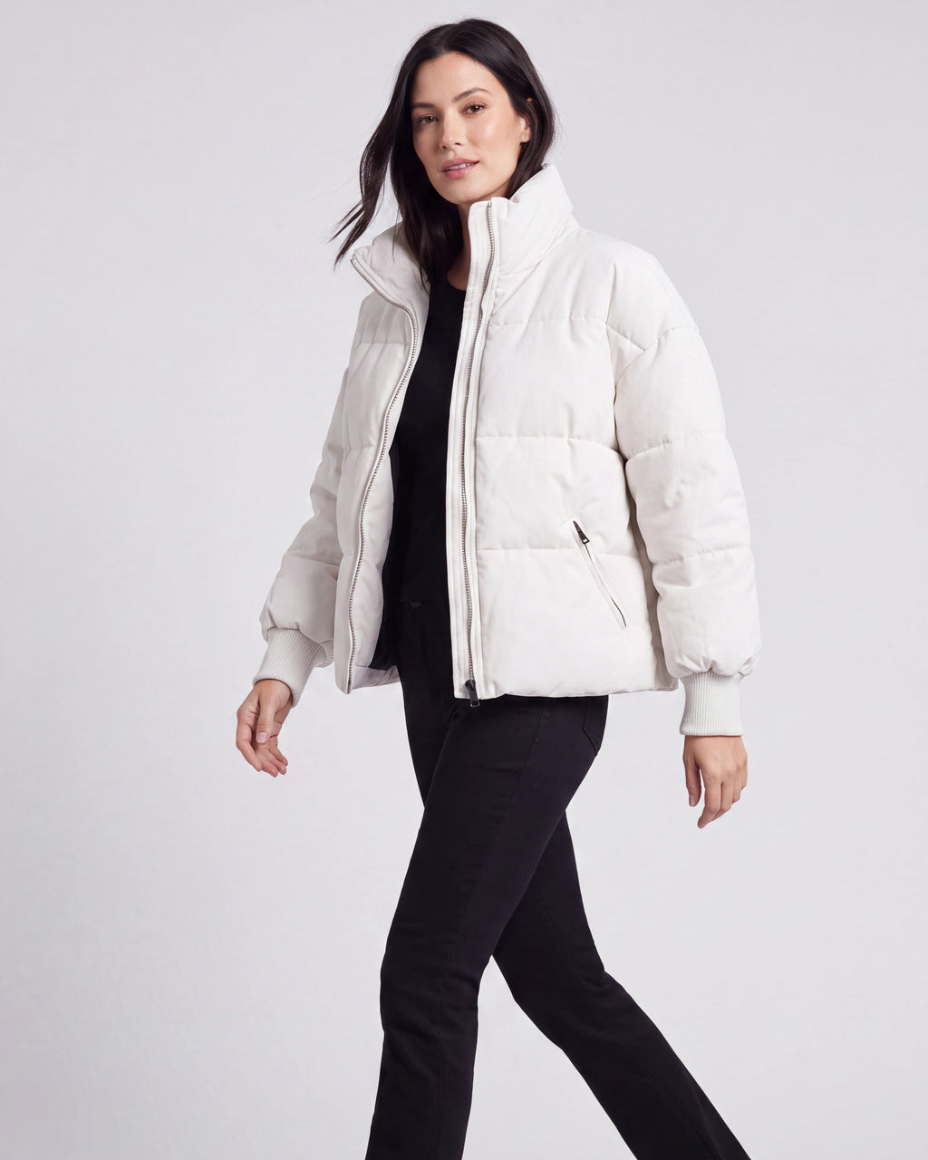 Women's Oversized Puffer Jacket with Stand Collar and Zip Front