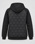 Women's oversized quilted jacket with fleece hood and zip front