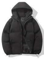 Women's Oversized Quilted Puffer Jacket with Hood and Zip Front