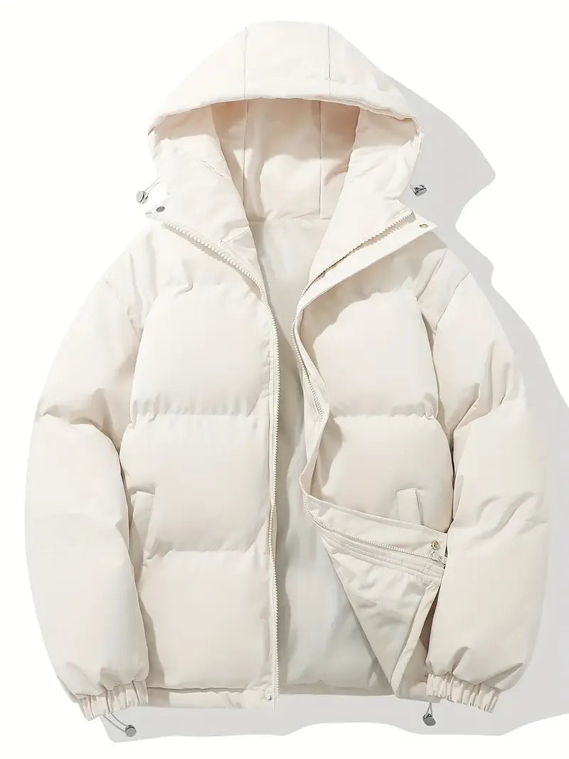 Women's Oversized Quilted Puffer Jacket with Hood and Zip Front